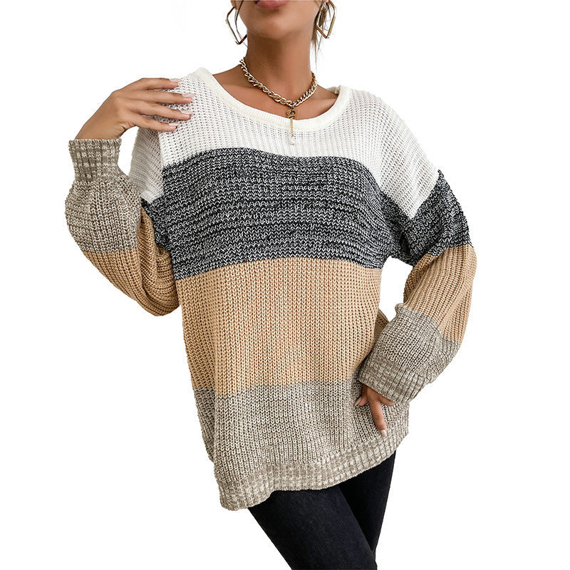 Damen Strickpullover Lässig Blockfarben Eveloria