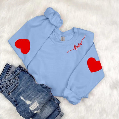 Damen Sweatshirt Herzen-Design Lässiger Schnitt Grau