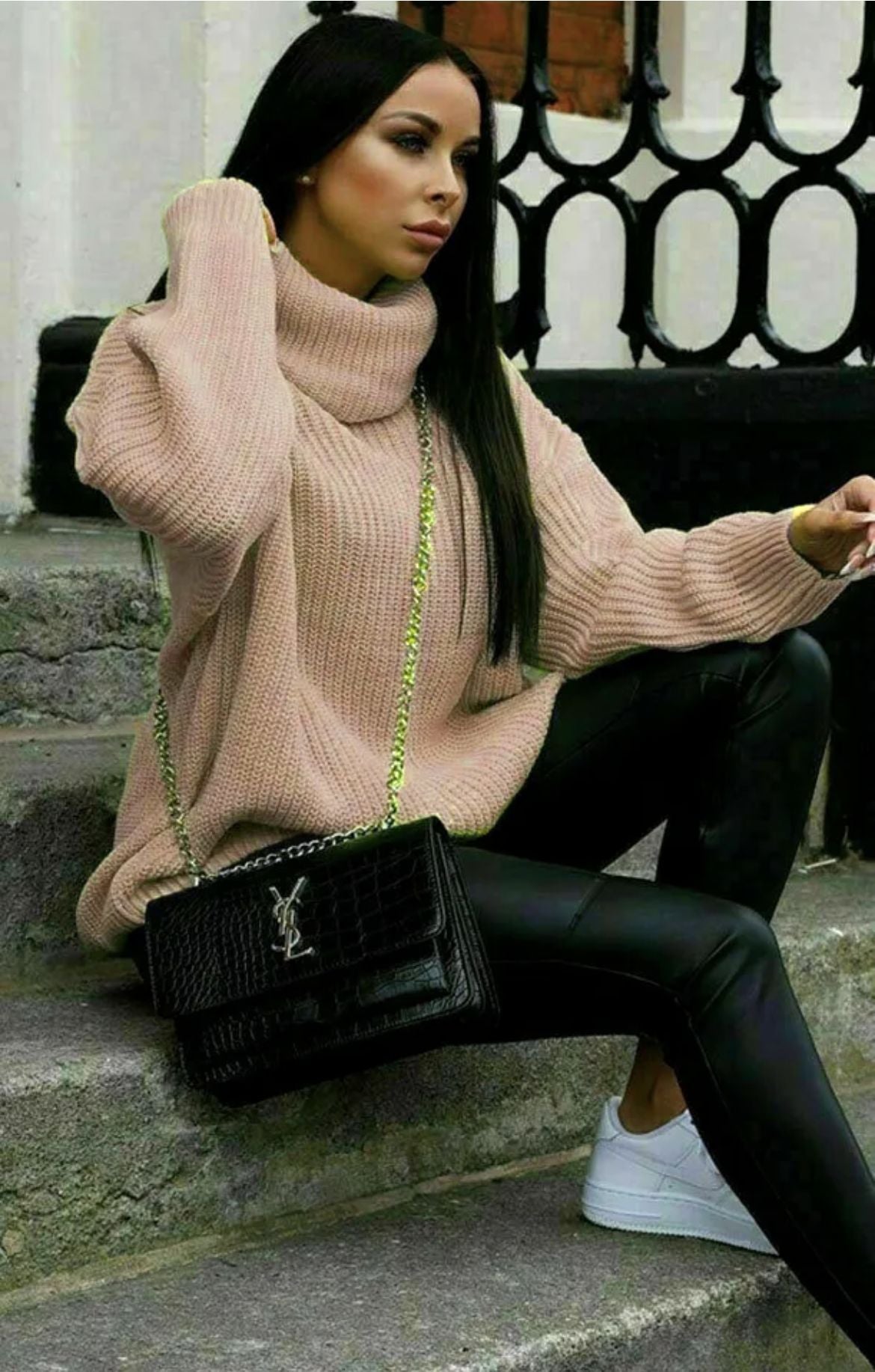 Damen Strickpullover Rollkragen Hochwertig Grün