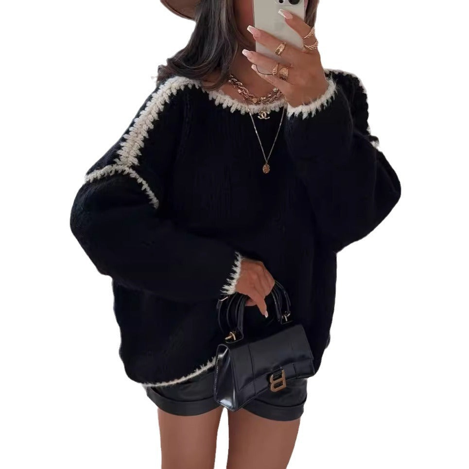 Damen Oversized Strickpullover KontrastAkzente