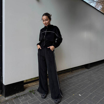 Damen Sportanzug Cropped Hoher Kragen Reißverschluss Eveloria