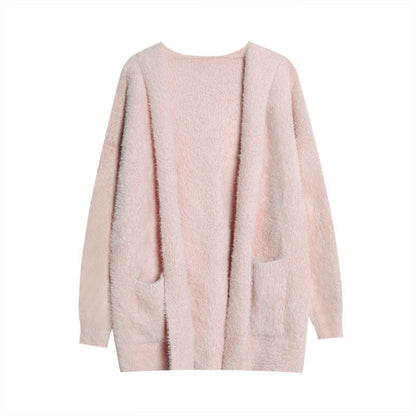 Damen Strickcardigan Flauschig Offener Schnitt Eveloria