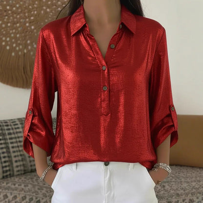 Damen Hemd Kurzarm Elegant Glitzer Effekt Eveloria