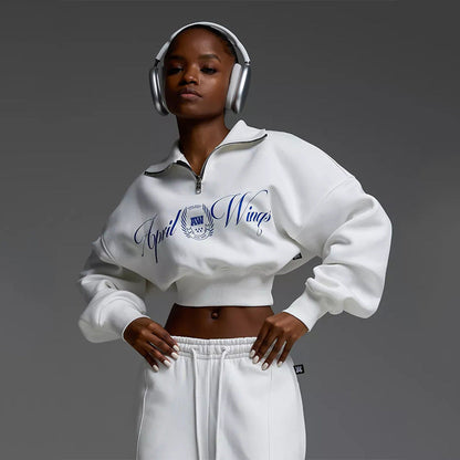 Damen Sweatshirt Jogginghose Set Cropped Baumwolle