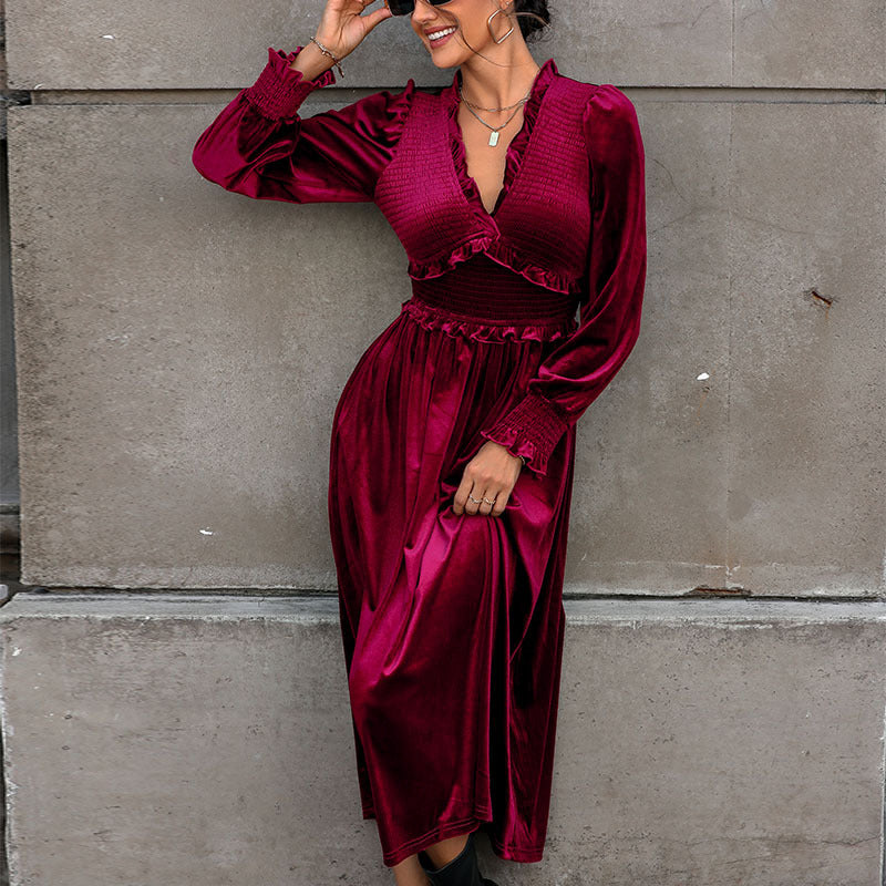Damen Midikleid Rüschendetails Langer Ärmel Eveloria