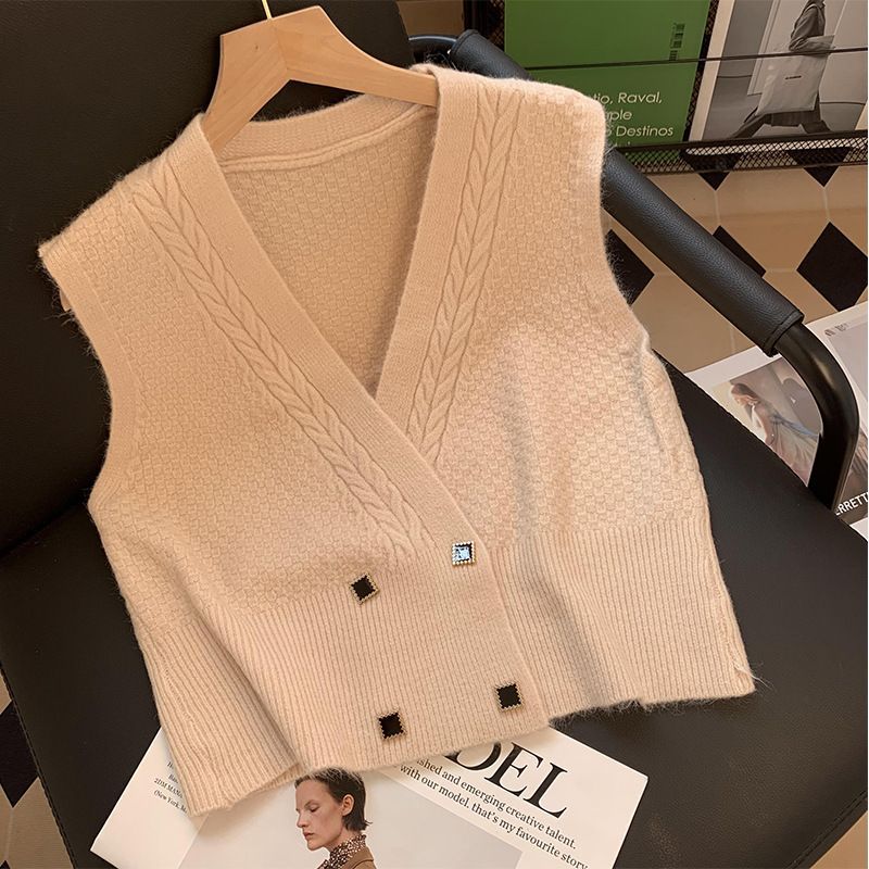 Damen Strickweste Zopfmuster Elegante Knöpfe