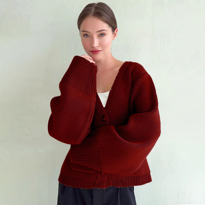 Damen Strickjacke V-Ausschnitt Große Taschen Eveloria