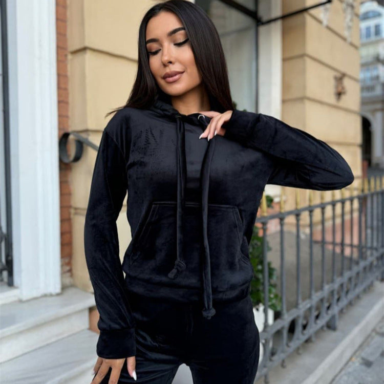 Damen Fleece-Jogginganzug Set mit Kapuze Elastisch Eveloria