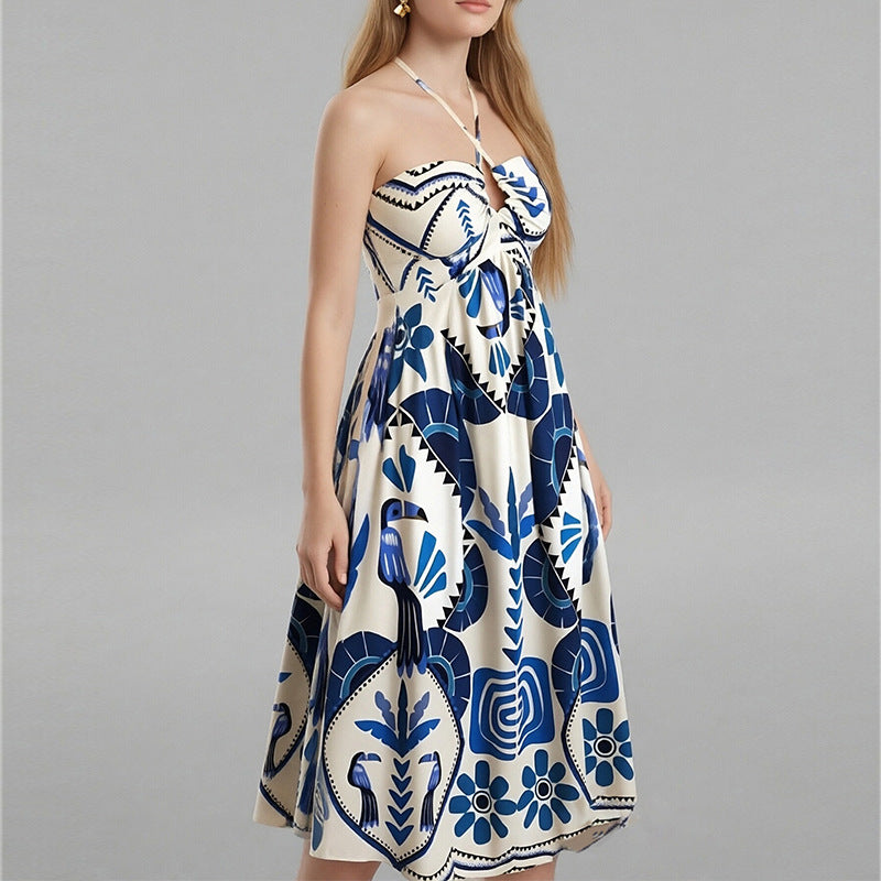 Damen Maxikleid Sommer Floraler Druck Bandeau Ausschnitt