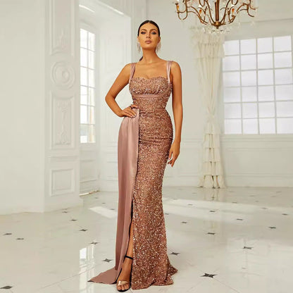 Eveloria Damen Abendkleid tiefes Dekolleté Pailletten Schwarz - Eveloria