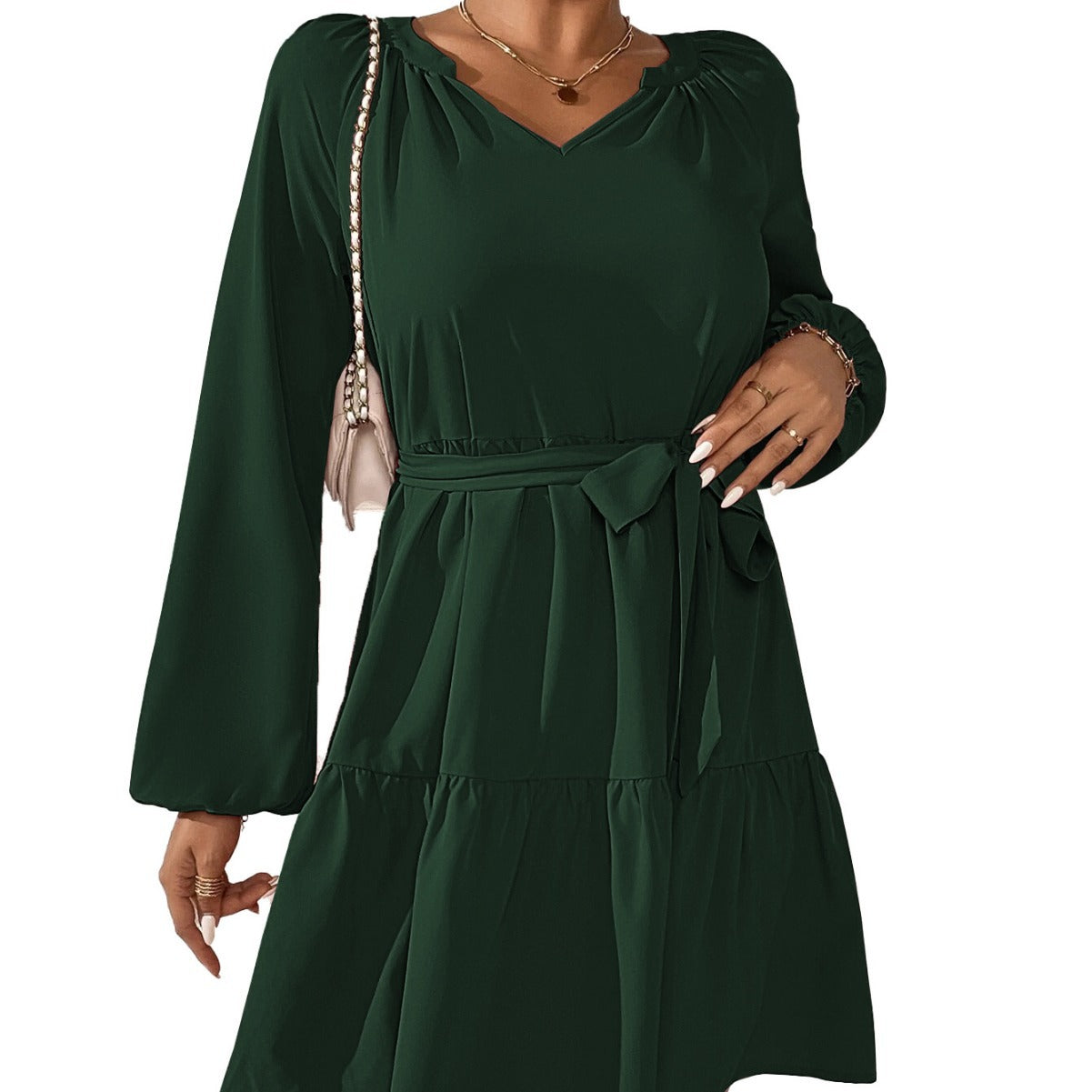 Damen Wickelkleid Rüschendetails Taillengürtel Eveloria