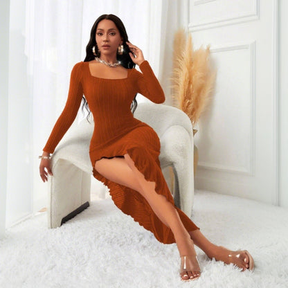 Damen Maxi-Kleid Langärmlig Wasserfall-Schnitt Eveloria