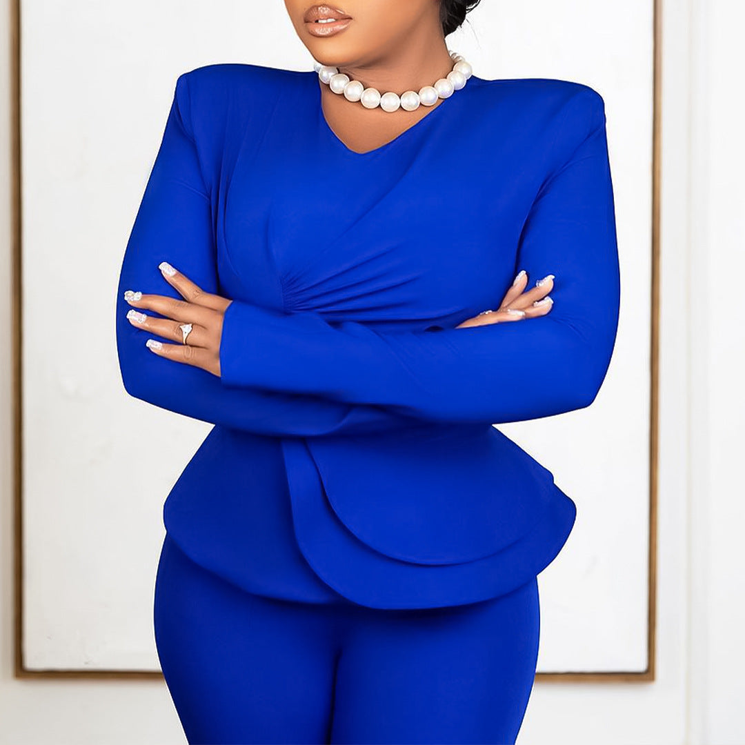 Damen Jumpsuit Peplum Schnitt Langer Ärmel Eveloria