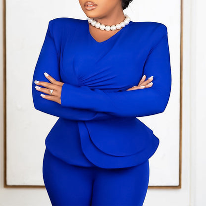Damen Jumpsuit Peplum Schnitt Langer Ärmel Eveloria