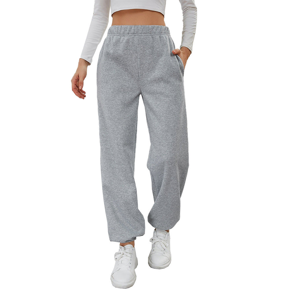 Damen Sweatpants Elastischer Bund Seitentaschen Beige