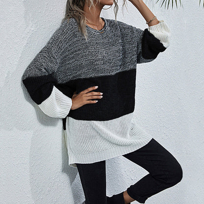 Damen Strickpullover Oversized Farbwechsel Grau