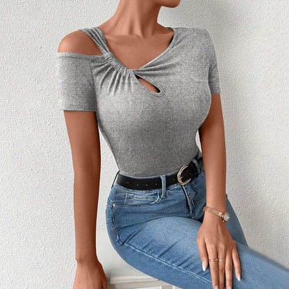 Damen Bodysuit Figurbetont Asymmetrischer Ausschnitt Eveloria