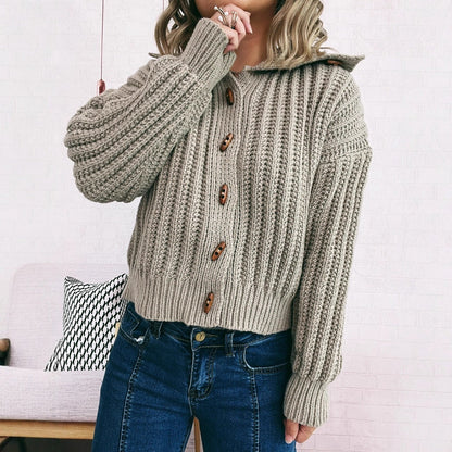 Damen Strickcardigan mit Knöpfen und Kapuze - Eveloria