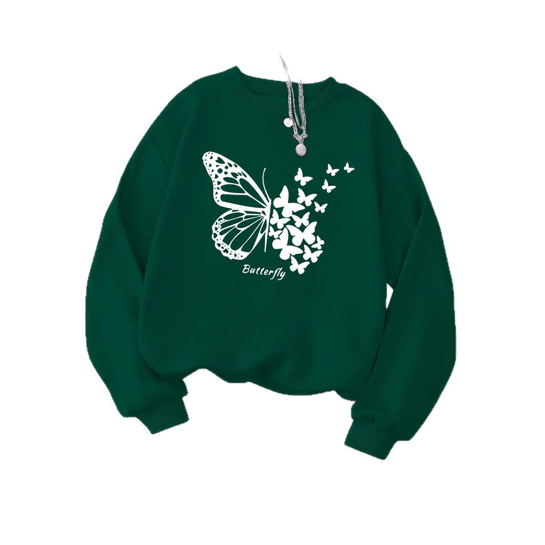 Damen Sweatshirt Schmetterlingsmotiv Lässiger Schnitt Grau Eveloria