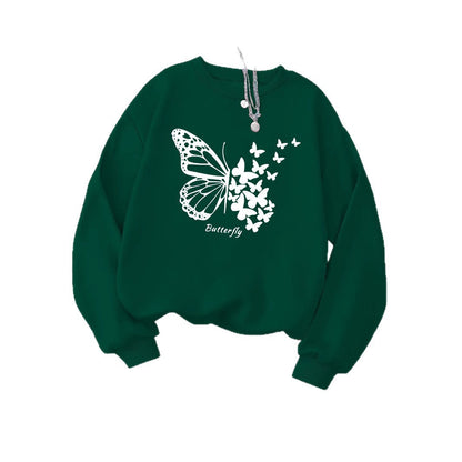 Damen Sweatshirt Schmetterlingsmotiv Lässiger Schnitt Grau Eveloria