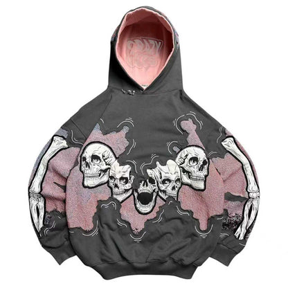 Damen Kapuzenpullover Totenkopf-Print Eveloria