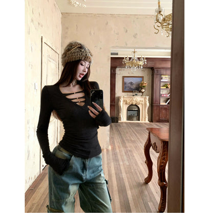 Damen Langarmshirt Cut-Out-Design Figurfreundlich Eveloria - Eveloria