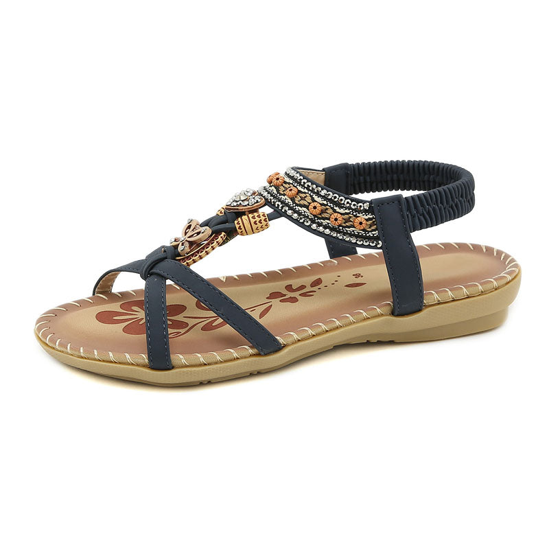 Damen Sandalen Boho Stil Elastikriemen Beige