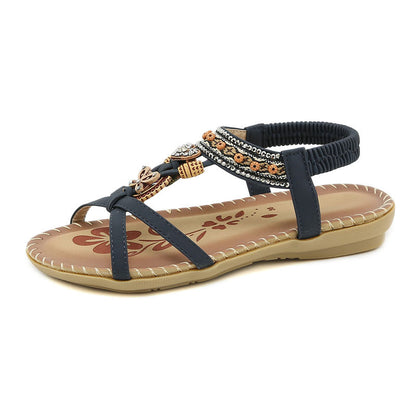 Damen Sandalen Boho Stil Elastikriemen Beige