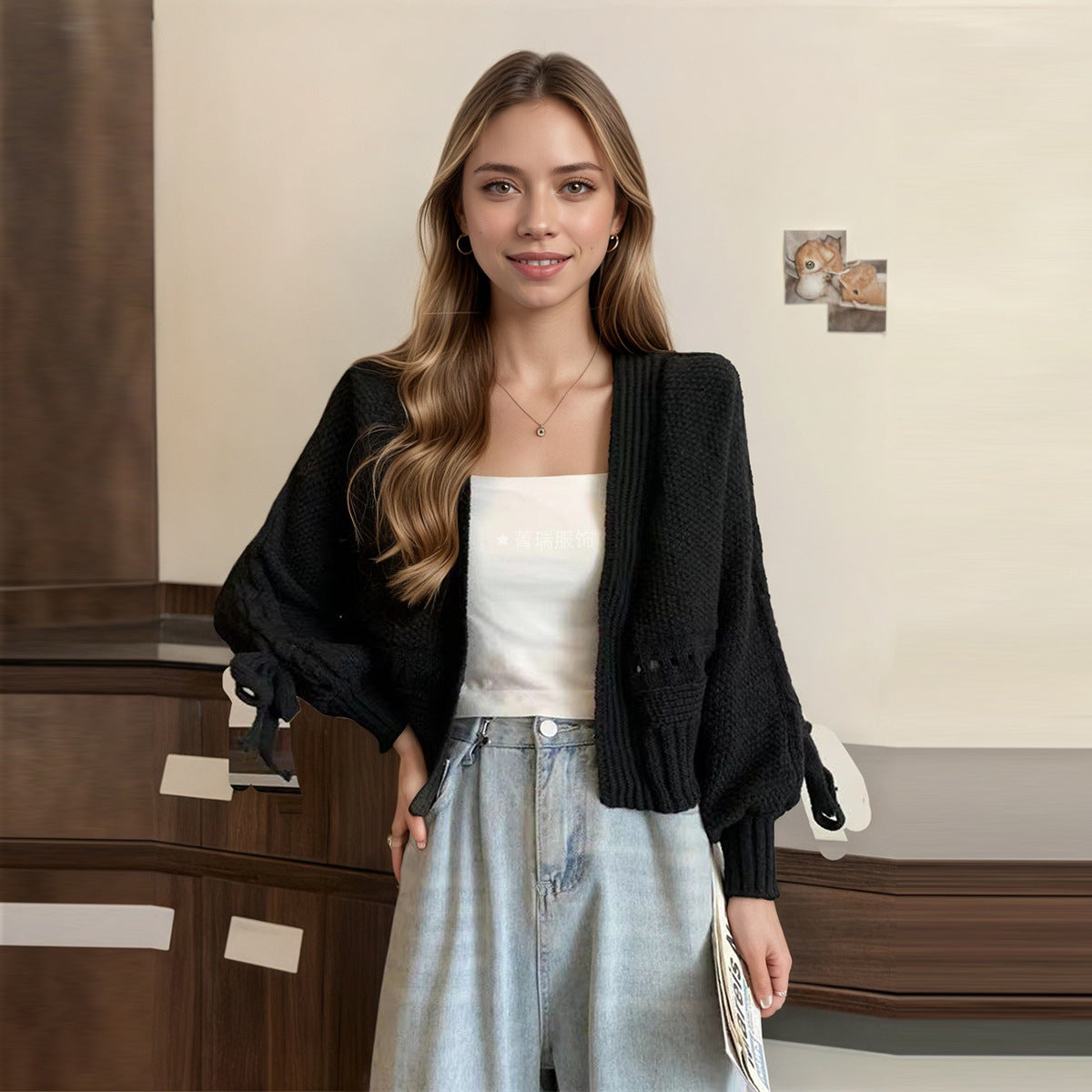 Damen Strickcardigan Lässiger Schnitt Beige