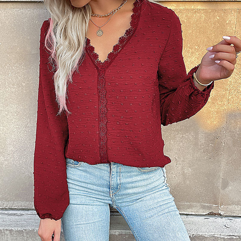Damen Bluse Spitzenbesatz Puffärmel Elegant Weiße Bluse