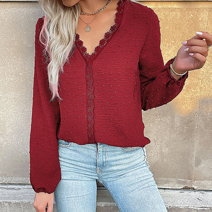 Damen Bluse Spitzenbesatz Puffärmel Elegant Weiße Bluse