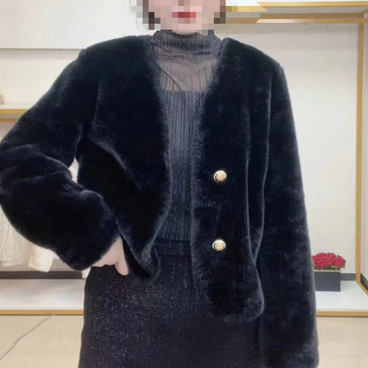 Damen Kurzjacke Flauschig mit Knöpfen Eveloria