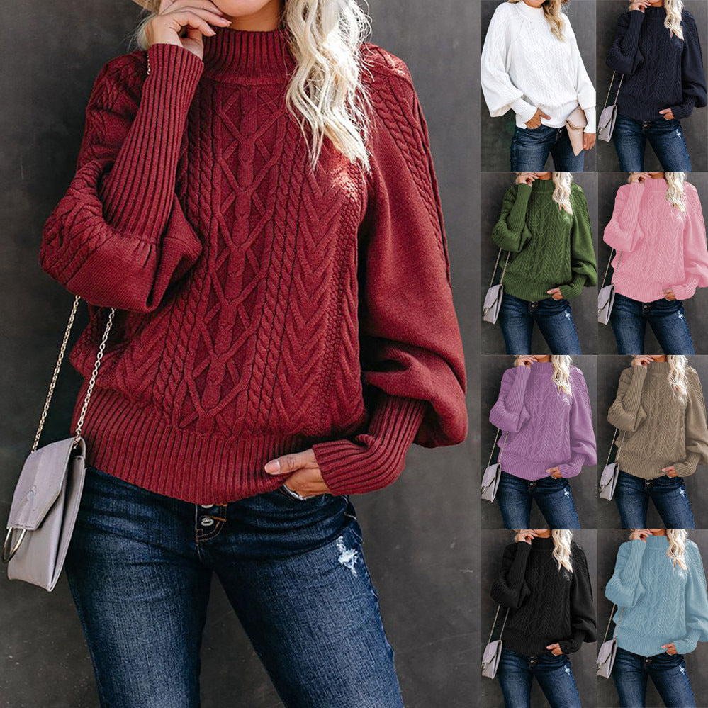 Damen Strickpullover Stehkragen Zopfmuster Eveloria - Eveloria