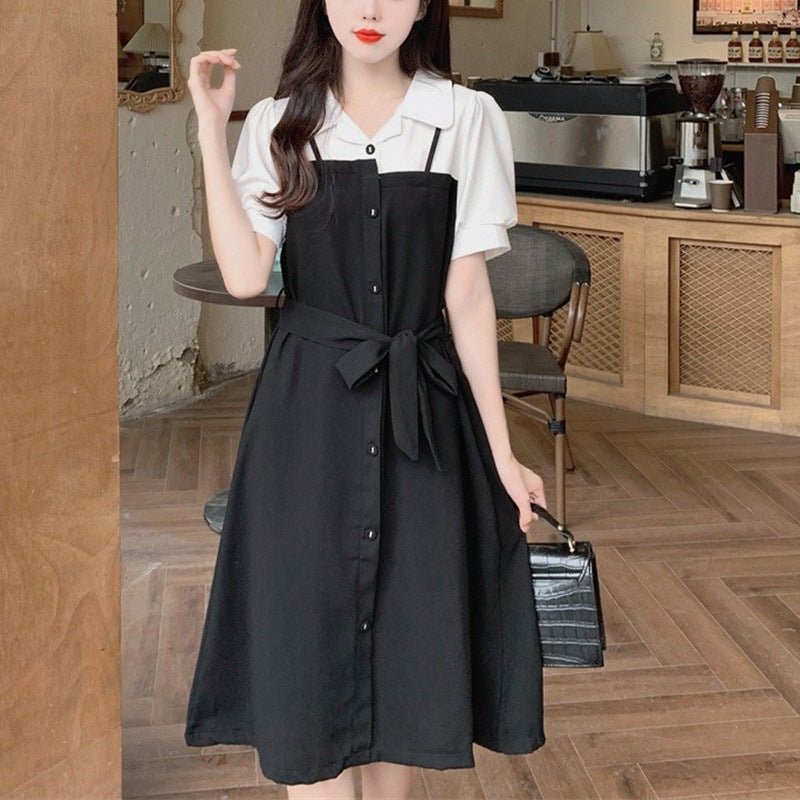 Damen Blusenkleid Tailliert Knopf-Details