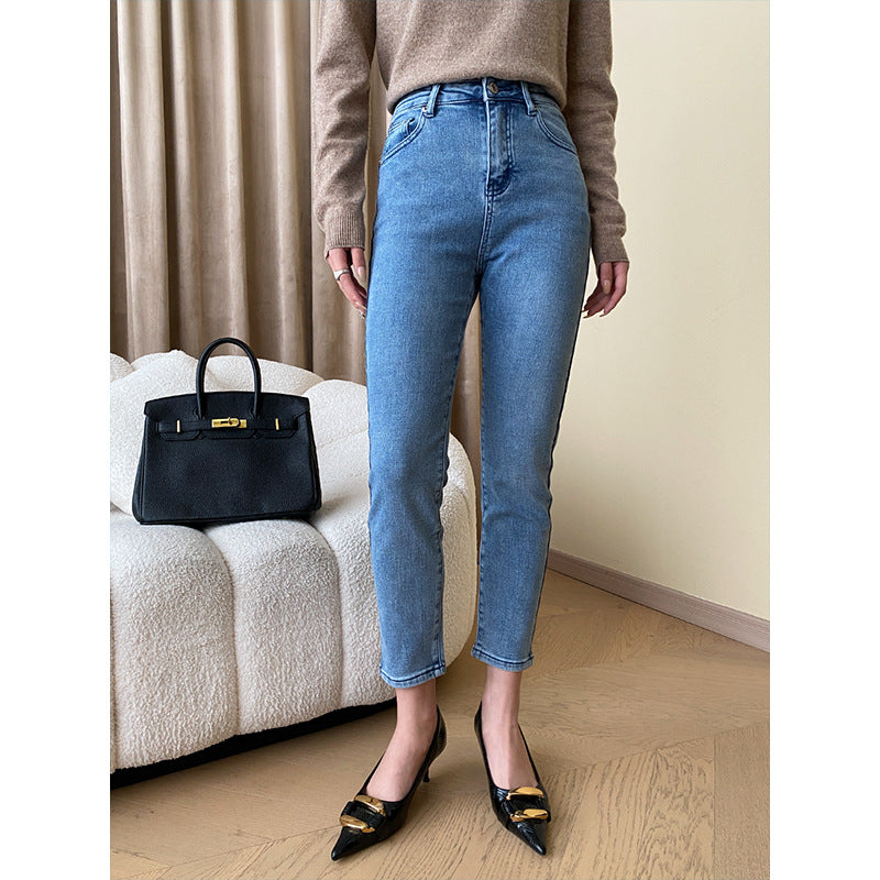 Damen Hochtaillierte Jeans Moderner Schnitt Schmales Bein Eveloria