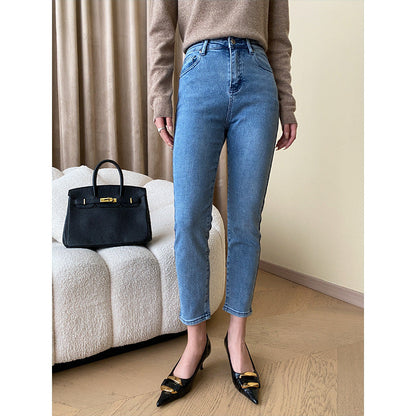 Damen Hochtaillierte Jeans Moderner Schnitt Schmales Bein Eveloria