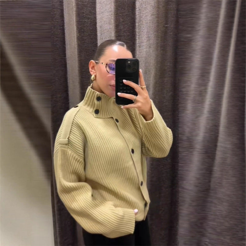 Damen Oversized Strickjacke Hochschließend Eveloria - Eveloria