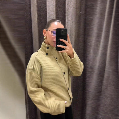 Damen Oversized Strickjacke Hochschließend Eveloria - Eveloria
