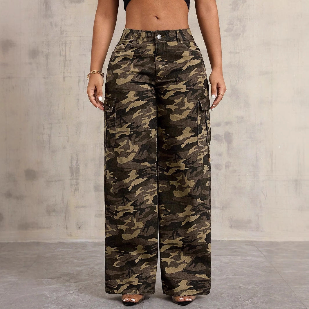Damen Cargo-Hose Camouflage Baumwolle Weite Bein