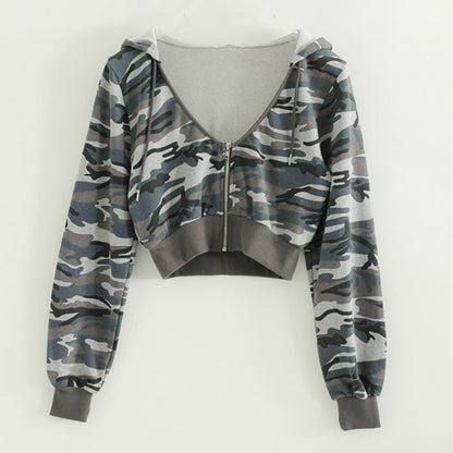Damen Sportliche Cropped Zip Hoodie Eveloria