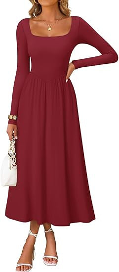 Damen Midi-Kleid mit Quadratausschnitt und langen Ärmeln Eveloria