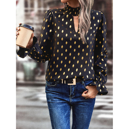 Damen Bluse Elegante V-Ausschnitt Goldfarben Eveloria