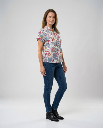 Damen Bluse Floralmuster Luftige Ärmel