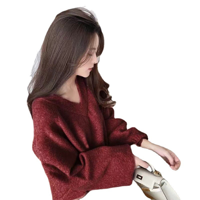 Damen Oversized V-Pullover Weiches Material Lässiger Schnitt