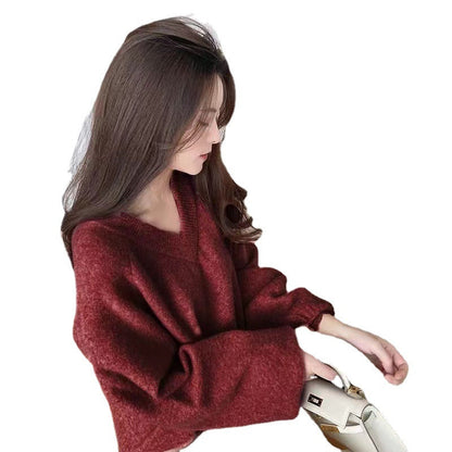 Damen Oversized V-Pullover Weiches Material Lässiger Schnitt