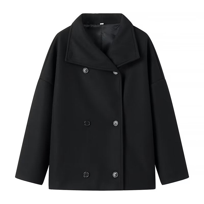 Damen Übergangsjacke Lässiger Schnitt Doppelter Knopf Schwarz Eveloria - Eveloria