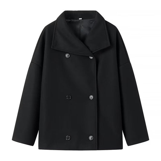 Damen Übergangsjacke Lässiger Schnitt Doppelter Knopf Schwarz Eveloria - Eveloria