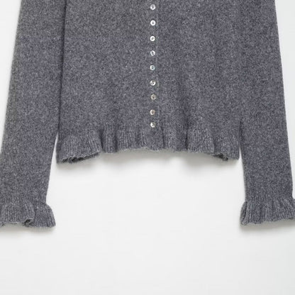 Damen Strickjacke Kragen Dekorativer Knopfverschluss