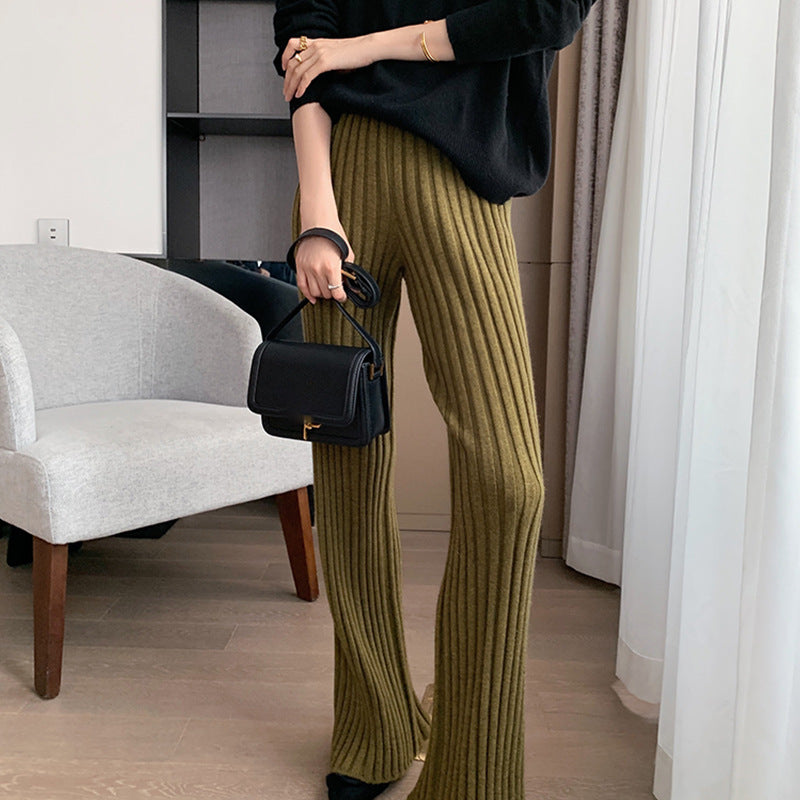 Damen Rippstrickhose Weites Bein Hoher Bund Eveloria