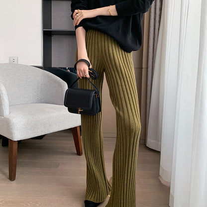 Damen Rippstrickhose Weites Bein Hoher Bund Eveloria